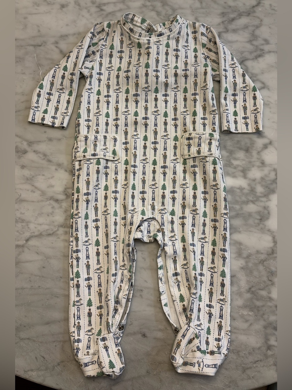 Kids White Nutcracker-Print Long Sleeve Pajama Romper